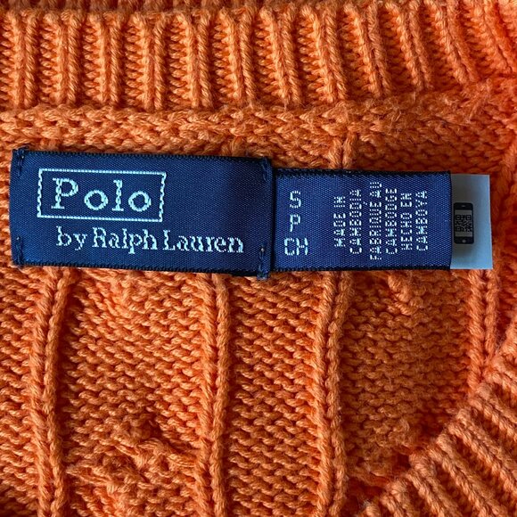 Polo Ralph Lauren Cable Knit Button Cardigan Orange Heritage Preppy Old Money-S - Picture 10 of 10